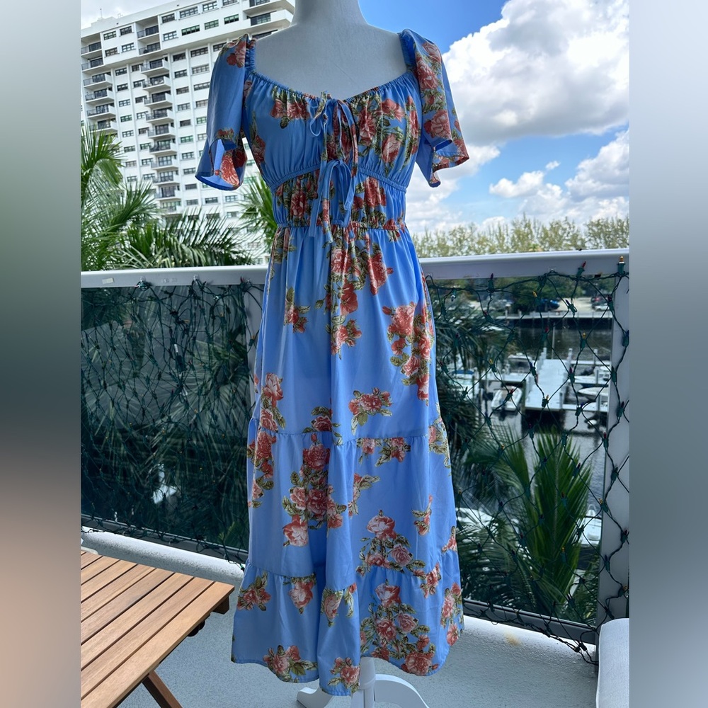 Blush Floral Blue Dress